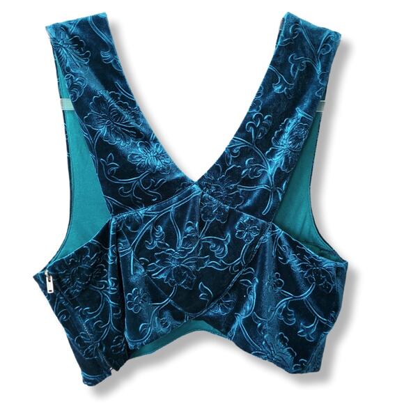 Anthro Staring At Stars Blue Velvet Crop Top M Cocktail Holiday Festival Party - Picture 6 of 10